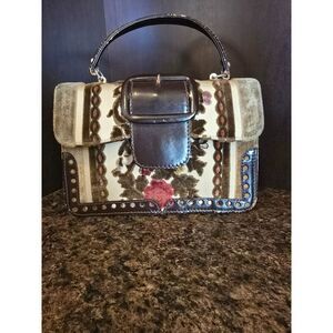 Vintage Areitio Spain Floral Print Jacquard  Fabric Baguette bag (1950s)